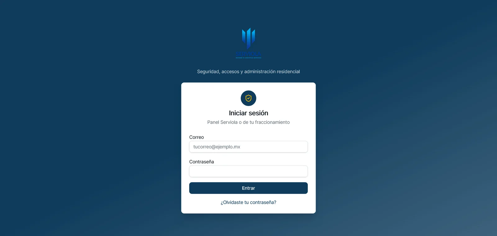 Pantalla de acceso de Serviola ClusterPass
